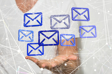 Hand with an email icon 3d
