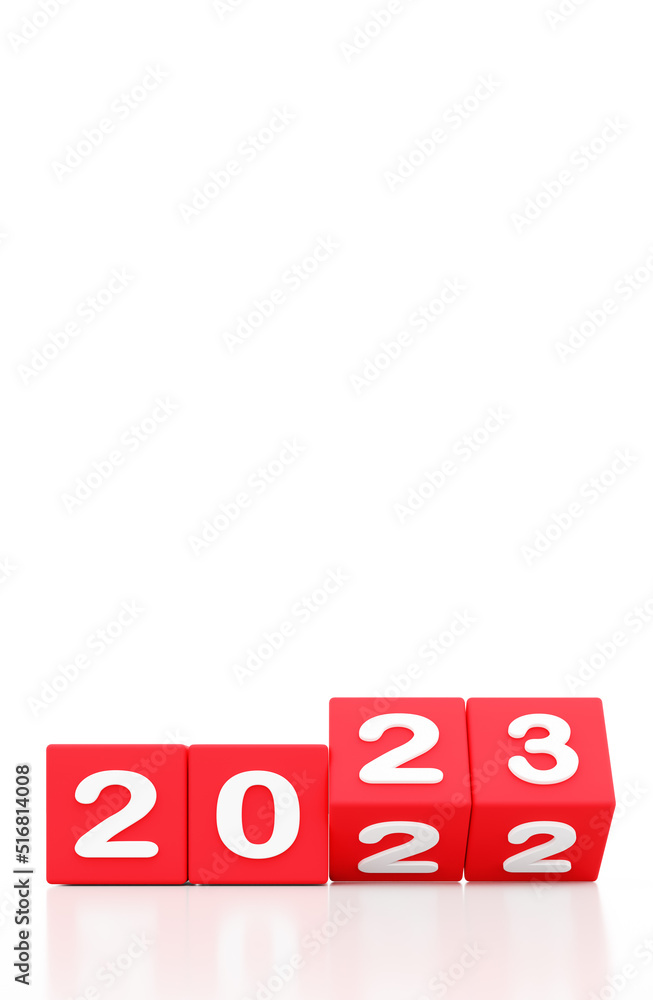 Poster 2023 best wishes for new year red cube with empty white background