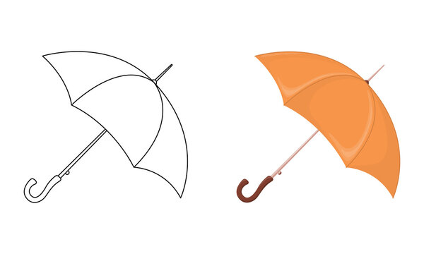Set of vector Umbrella isolated on white background in line art flat color cartoon style.