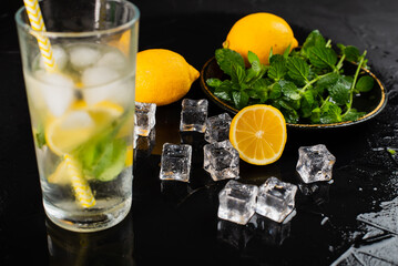 Cold lemon drink with mint