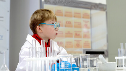 a student in a chemical laboratory conducts chemical sweats with chemical elements