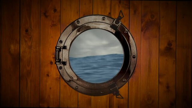 Ship's porthole at sea animation