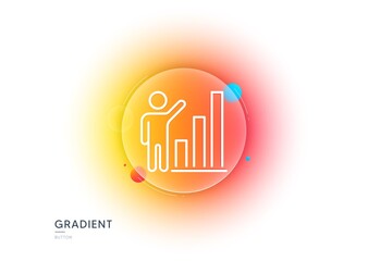Graph line icon. Gradient blur button with glassmorphism. Column chart sign. Growth diagram symbol. Transparent glass design. Graph chart line icon. Vector