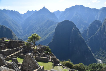 Machu Picchu and the surrounding mountains of the Urubamba Valley in Peru