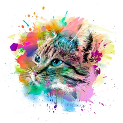 Gordijnen abstract colorful cat muzzle illustration, graphic design concept © reznik_val