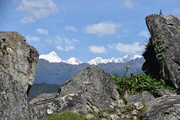 Machu Picchu and the surrounding mountains of the Urubamba Valley in Peru