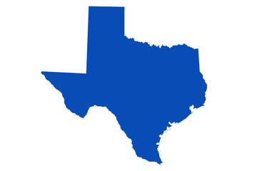 TEXAS Map blue Color on White Backgound