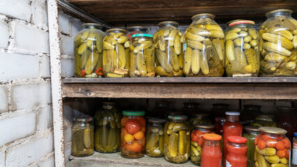 pickles and tomatoes in the cellar