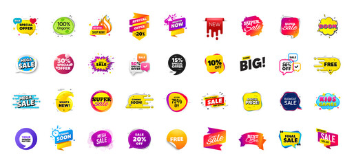 Sale offer discount flash banners. Promo deal price stickers. Black friday special offer tags. Sale bubble coupon. Promotion discount banner templates design. Flash offer sticker. New deal tag. Vector