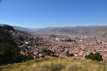 Aerial view over the town of Cuzco (Cusco) in Peru