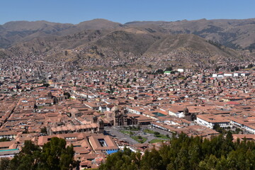 Fototapeta na wymiar Aerial view over the town of Cuzco (Cusco) in Peru