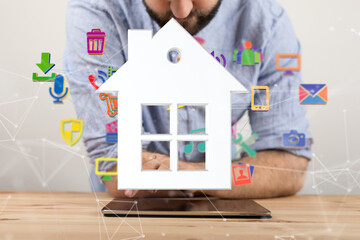 home data. Digital cyberspace with particles and Digital data network connections concept.