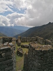 Fototapeta na wymiar The mountains and valleys of the hike to the Inca Trail in Peru