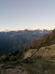 Naklejka premium The mountains and valleys of the hike to the Inca Trail in Peru