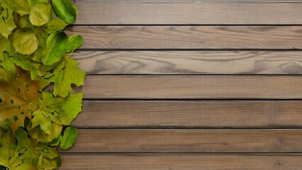 Animation with golden autumn leaves changing colour into green. Go back in time. - Powered by Adobe