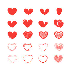 Vector Doodle heart designs in set, illustration of fun heart icons for children