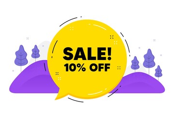 Sale 10 percent off discount. Speech bubble chat balloon. Promotion price offer sign. Retail badge symbol. Talk sale message. Voice dialogue cloud. Vector