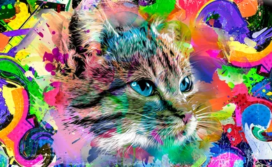 Ingelijste posters abstract colorful cat muzzle illustration, graphic design concept © reznik_val