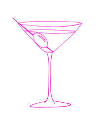 Martini glass vector illustration. Pink martini linear drawing. 