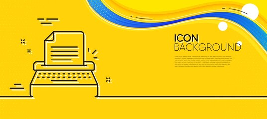 Typewriter line icon. Abstract yellow background. Copywriting sign. Writer machine symbol. Minimal typewriter line icon. Wave banner concept. Vector