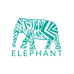 green elephant with abstract stripes. animal logo template vector