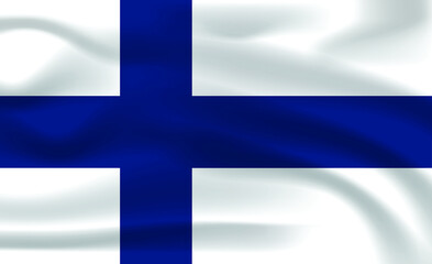 Obraz premium Flag of Finland blowing in the wind. Full page Finnish flying flag. 3D illustration. Realistic flag vector