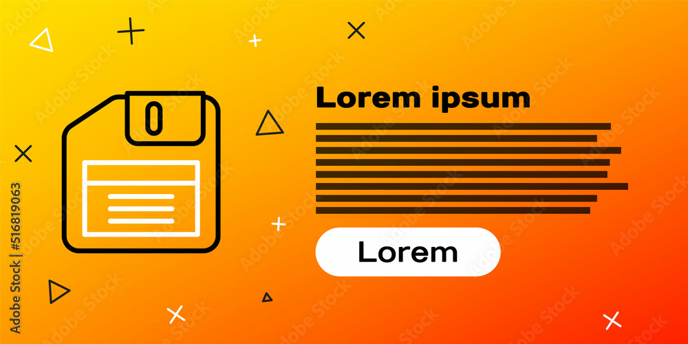 Poster line floppy disk for computer data storage icon isolated on yellow background. diskette sign. colorf