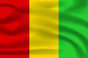Flag of Guinea. Full page Guinea flying flag. 3D illustration. Country flags. Guinea wavy flag.
