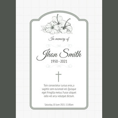 funeral card template with green bouquet flowers illustration