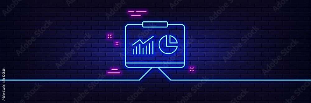 Aufkleber neon light glow effect. presentation board line icon. report chart or sales growth sign. analysis an