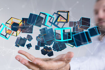 Neural network 3D illustration. Big data and cybersecurity