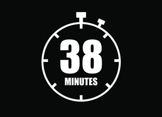 38 Minutes. Simple timer clock. Vector with black background.