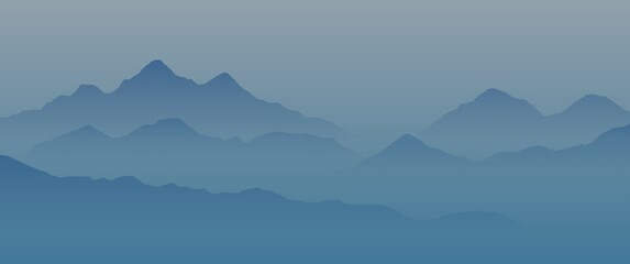 Foggy mountain layers scenery landscape vector illustration, perfect for desktop background, wallpaper, screensaver, illustration, art, typography background, website background