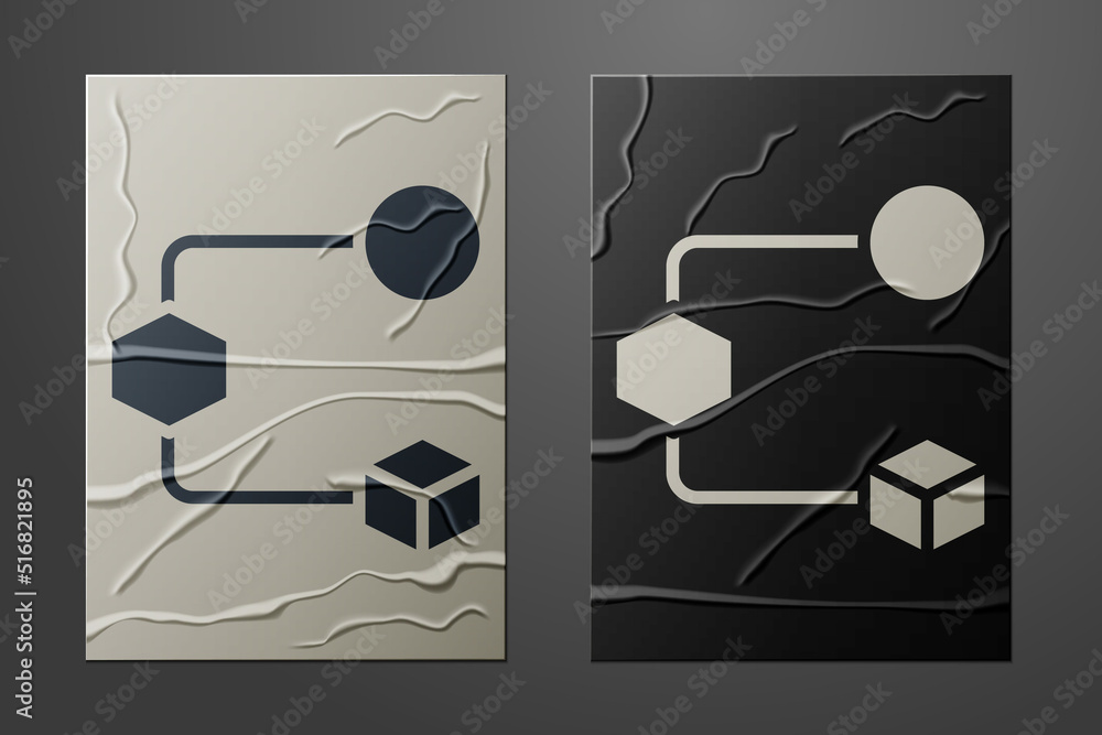 Poster white isometric cube icon isolated on crumpled paper background. geometric cubes solid icon. 3d squa