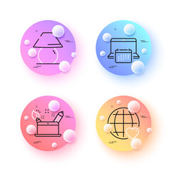 International love, Creativity concept and Table lamp minimal line icons. 3d spheres or balls buttons. Calendar icons. For web, application, printing. Vector