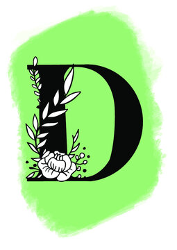Logo de brocha con letra D y flores