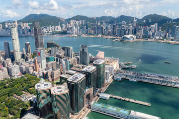 Tsim Sha Tsui, Hong Kong Drone fly over Hong Kong city