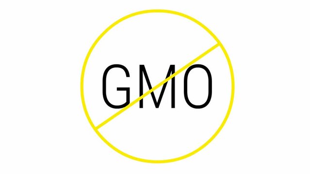 Animated yellow icon GMO free. Non genetically modified foods. Vector illustration isolated on white background.