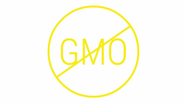 Animated yellow icon GMO free. Non genetically modified foods. Vector illustration isolated on white background.