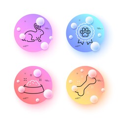 Dog feeding, Dog bone and Animal tested minimal line icons. 3d spheres or balls buttons. For web, application, printing. Pets bowl, Pets food, Winner award. Bio product. Vector