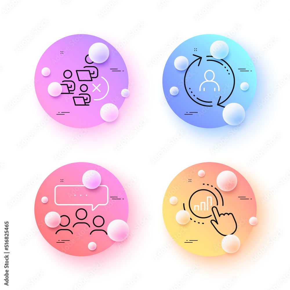 Aufkleber user info, meeting and remove team minimal line icons. 3d spheres or balls buttons. graph chart icon
