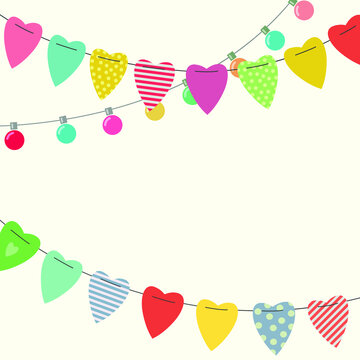 frame with a garland of colorful lights and flags