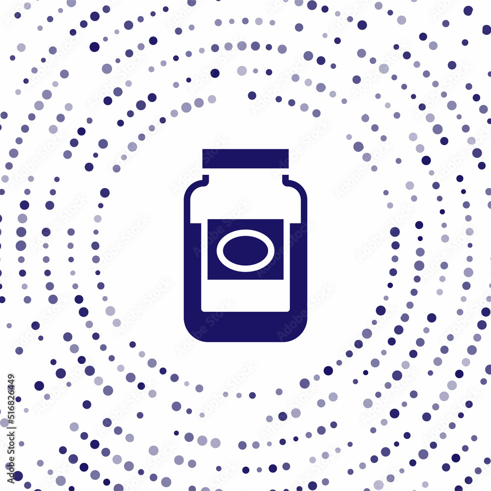 Poster Blue Jam jar icon isolated on white background. Abstract circle random dots. Vector