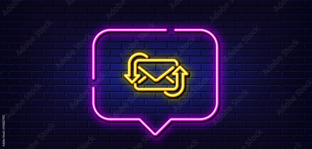 Poster neon light speech bubble. refresh mail line icon. new messages correspondence sign. e-mail symbol. n