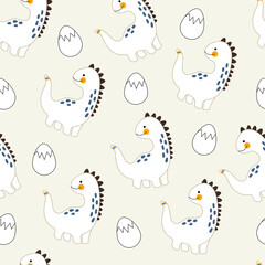 Cute pattern with dinosaurs and eggs. Dino hand drawn in doodle style. Children's wallpapers, textiles, clothes. Trendy design.