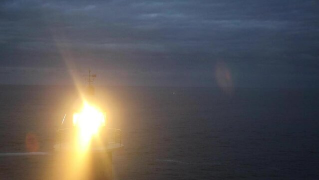 santa catalina lighthouse glowing at dusk