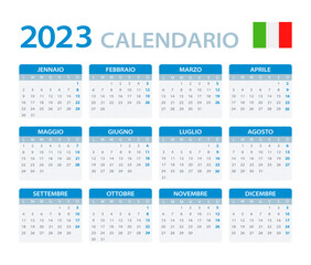 Vector template of color 2023 calendar - Italian version