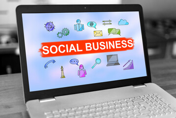 Social business concept on a laptop