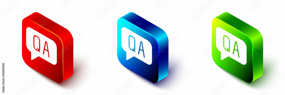 Poster isometric speech bubbles with question and answer icon isolated on white background. q and a symbol.