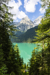 Fototapeta na wymiar Lake antholz, a beautiful lake in South Tyrol
